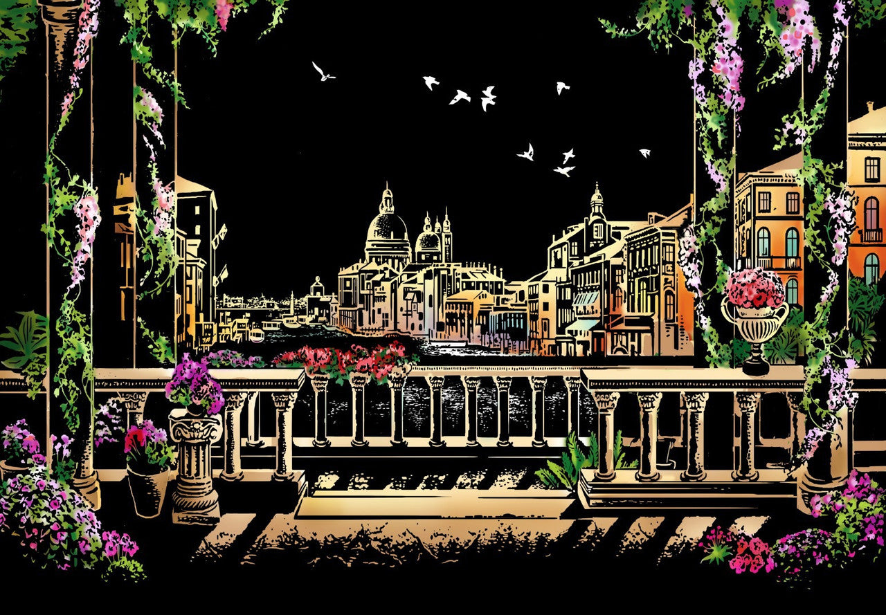 Venice water city scratch drawing