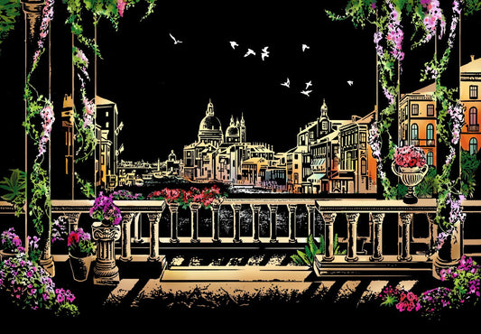 Venice water city scratch drawing